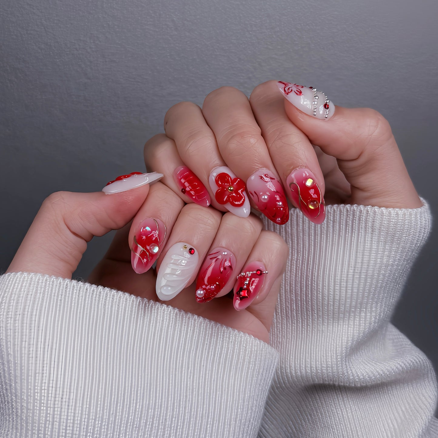 short almond camellia press on nails